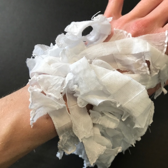 White Fringe Hair Tie Mummy Costume Halloween Ghost Ponytail Bridal Arm Cuffs - Picture 5 of 5